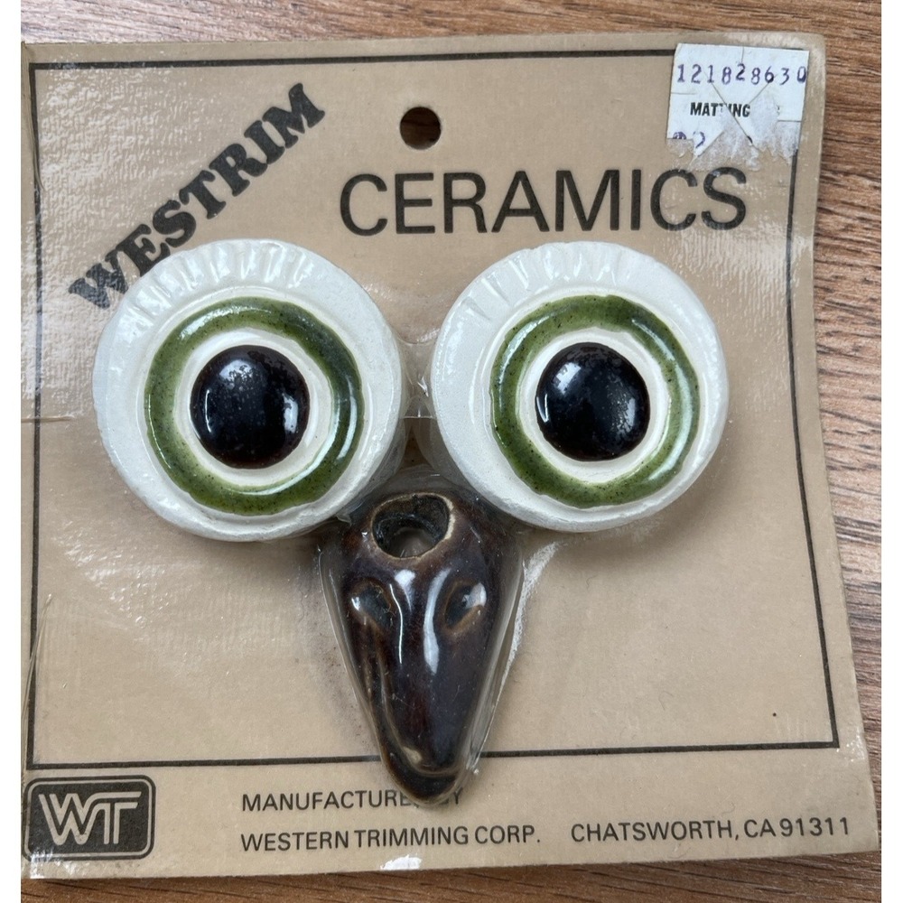 Vintage Westrim Ceramic Owl Eyes and‎ Beak- Macrame Beads 70s Retro Crafts NEW